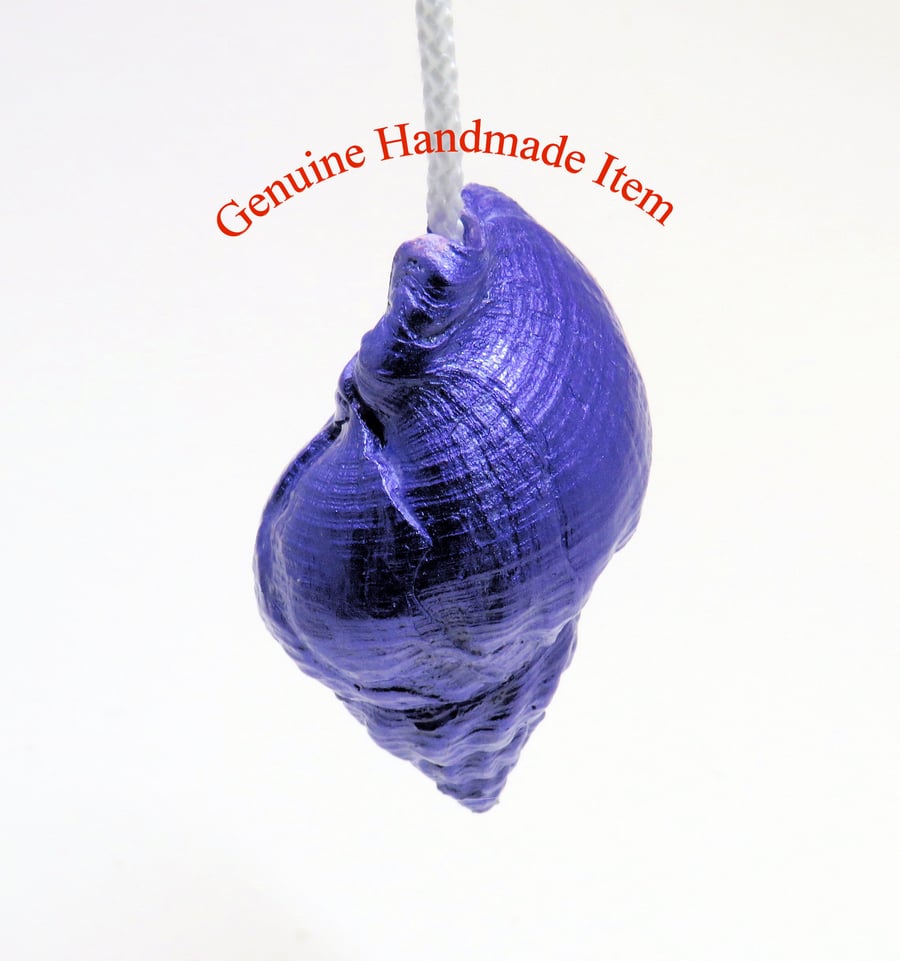 OOAK Nautical-themed light pull handle from beach found shell painted purple