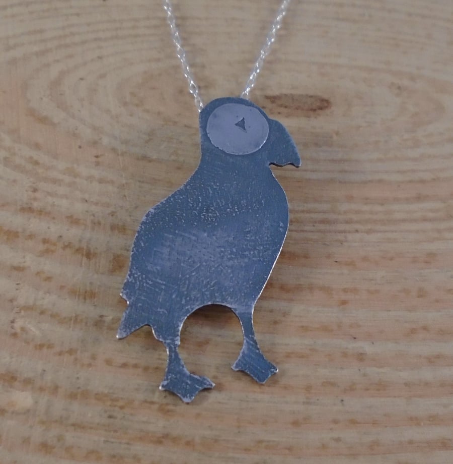 Sterling Silver Etched Puffin Necklace