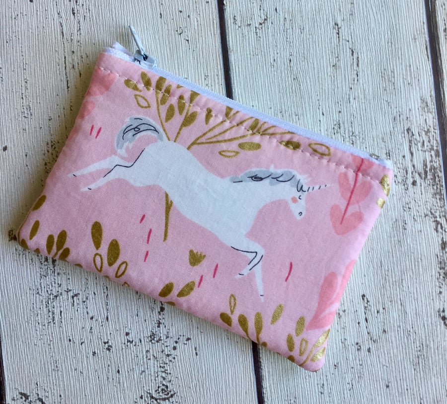 Pink Unicorn Themed Fabric Coin Purse