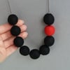 Black and Red Felt Bead Necklace - Black and Red Felted Ball Jewellery