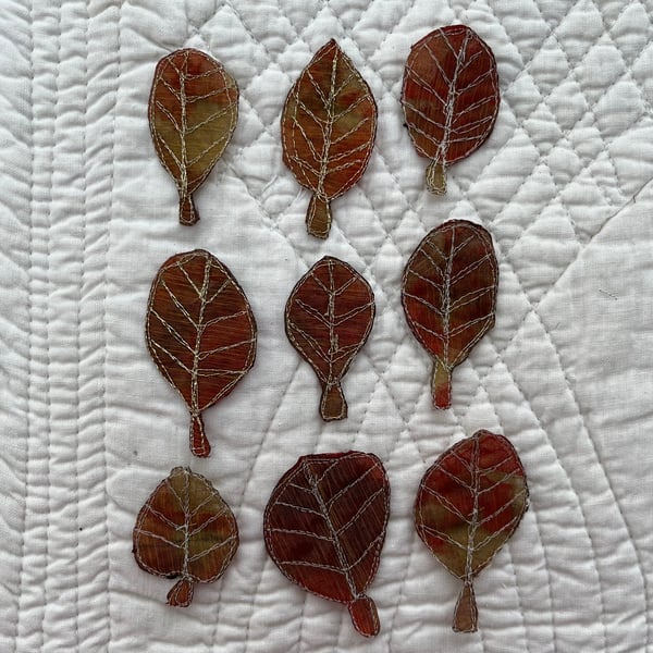 9 Free Motion Embroidered Autumn Leaf  Embellishments Card Making 