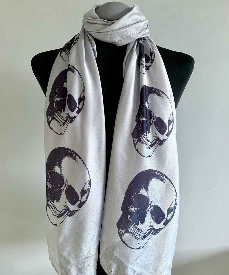 Skull Scarf Gothic Punk Fashion Accessory. Grey. Lightweight