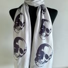 Skull Scarf Gothic Punk Fashion Accessory. Grey. Lightweight