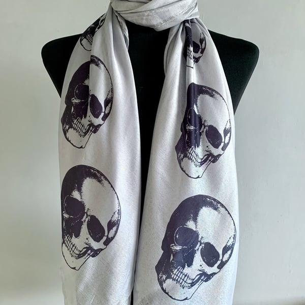 Skull Scarf Gothic Punk Fashion Accessory. Grey. Lightweight