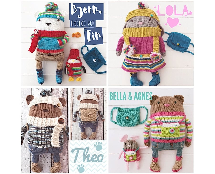 Digital PDF Knitting Pattern for Toys Bear, Rabbit, Cat, & Polar Bear & Friends