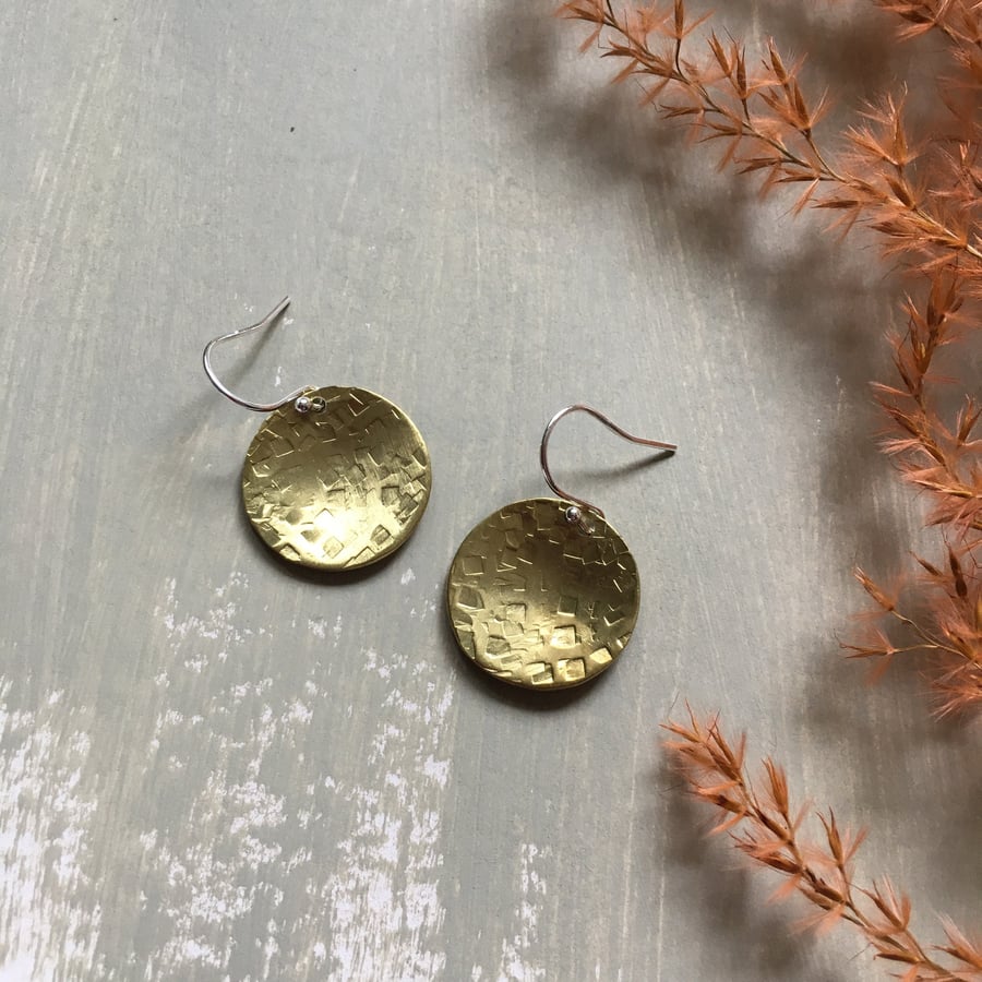 Brass Disk Earrings, circle earrings, brass jewellery, everyday earrings