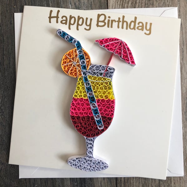 Stunning Handmade Quilled Cocktail Card
