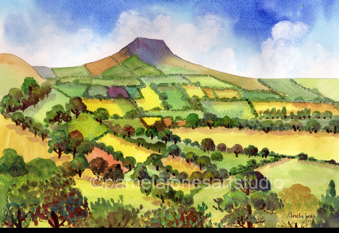Skirrid Mountain, Abergavenny, Wales, Original Watercolour, in 20 x 16 '' Mount