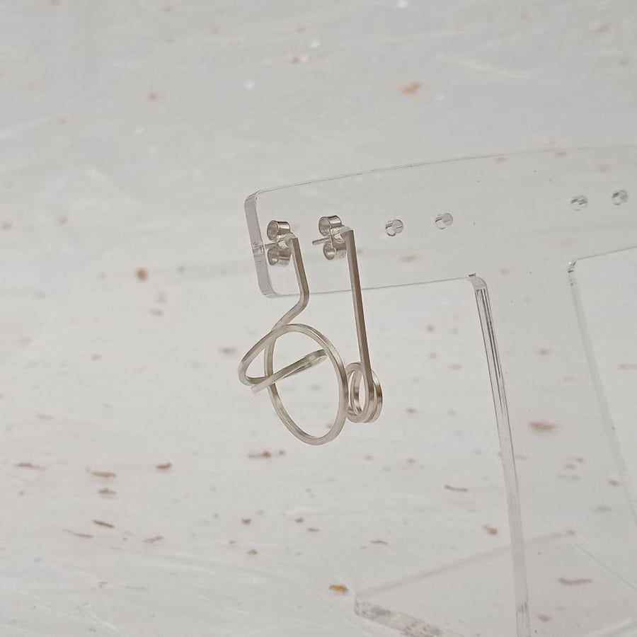 sterling silver wire shaped earrings, unique silver earrings 