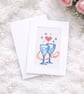 Blue Glasses Cross Stitch Wedding Card Hand Stitched Heart - Image 1