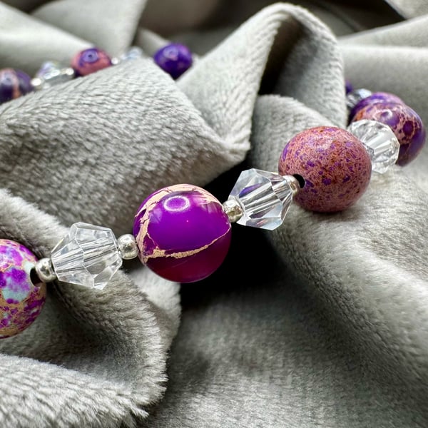 Pink jasper and crystal bracelet - Large size 