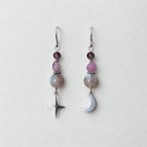 Earrings Amethyst Lepidolite Labradorite Bead Moon Star Silver Stainless Steel