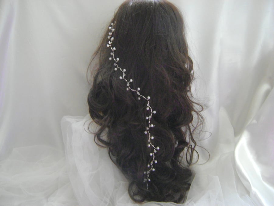 Sarah- Boho Chic - Long Crystal & Pearl  Hair Vine