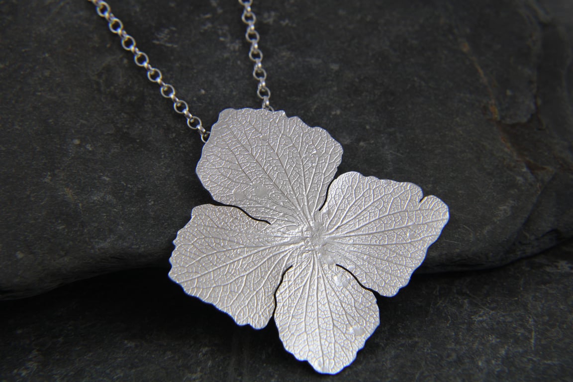 Hydrangea Flower Statement Pendant - Sterling Silver Petal Necklace 