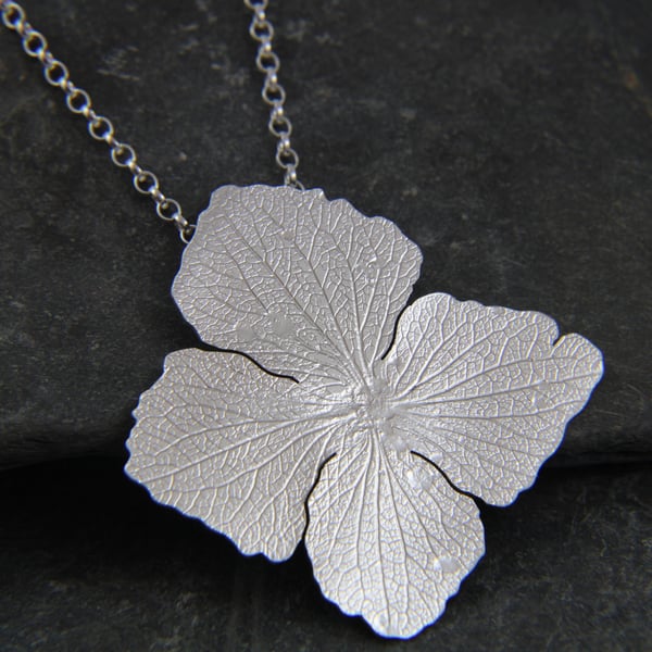Hydrangea Flower Statement Pendant - Sterling Silver Petal Necklace 