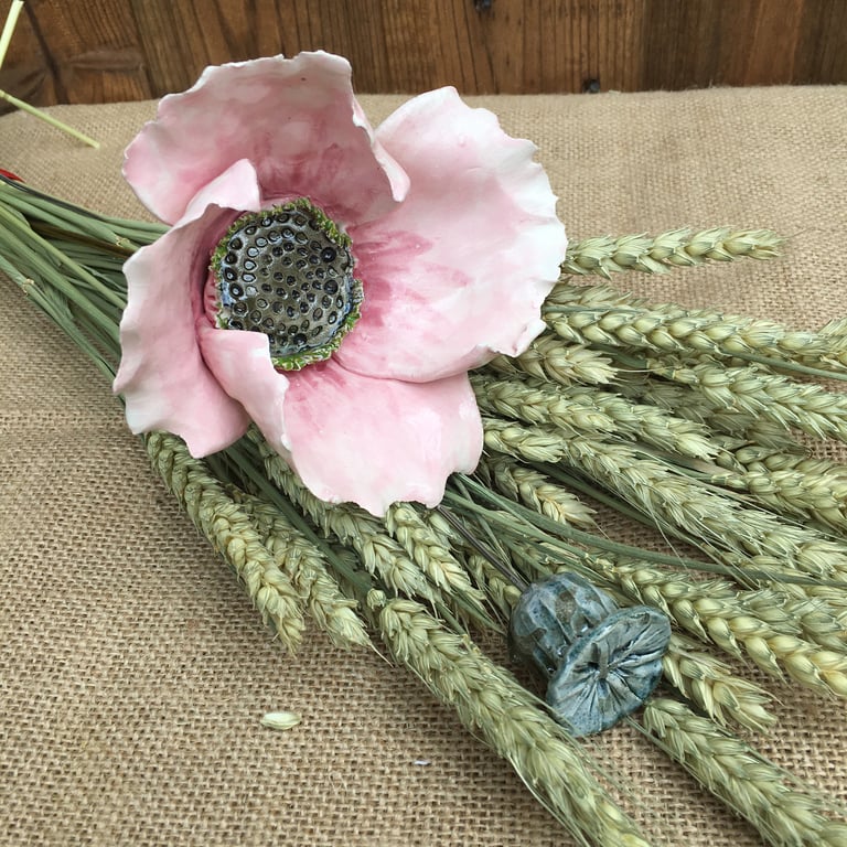 Ceramic flowers - beautiful Pink Poppy, for arrangement and bouquet keepsake