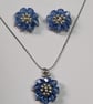 Cornflower Blue Crystal Flower Necklace and Stud Earrings Handmade Jewellery Set