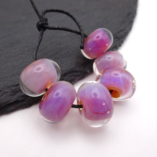 lampwork glass beads, pink encased set