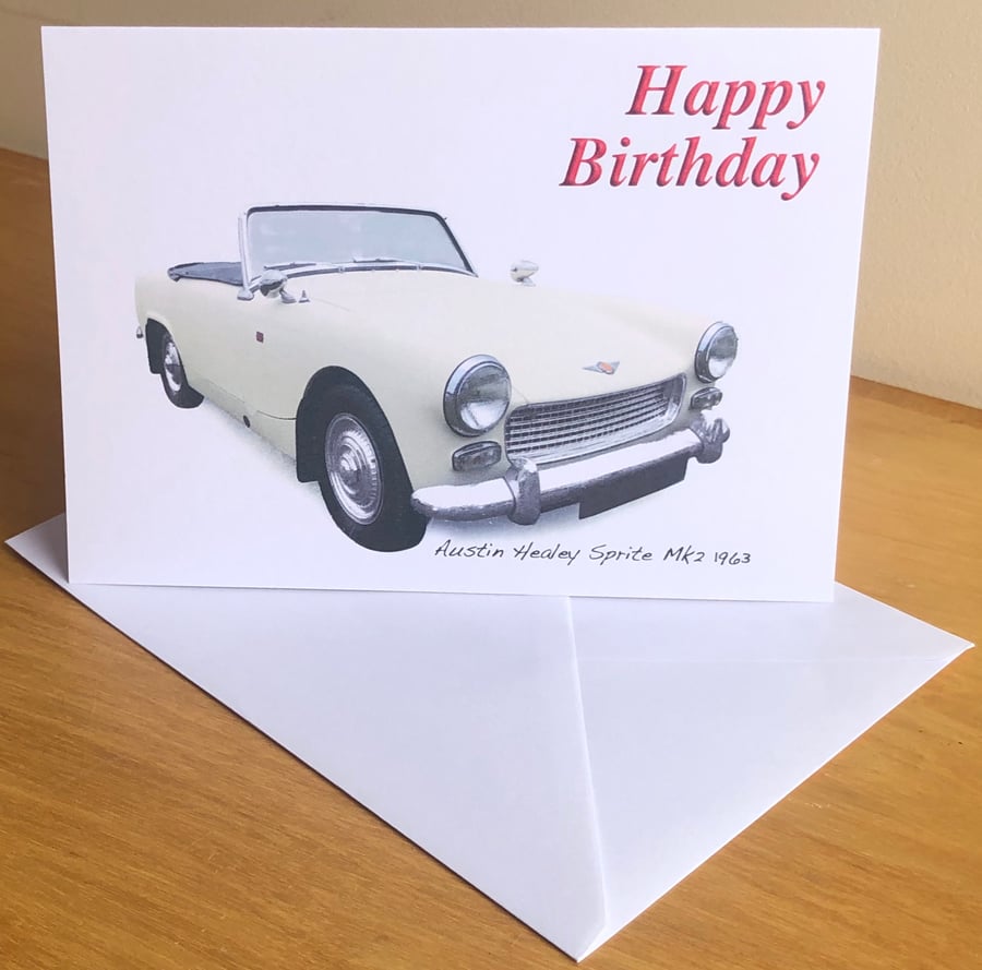 Austin Healey Sprite Mk2 1963- Birthday, Anniversary, Retirement or Plain Card