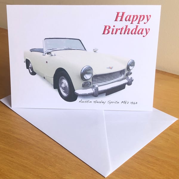 Austin Healey Sprite Mk2 1963- Birthday, Anniversary, Retirement or Plain Card