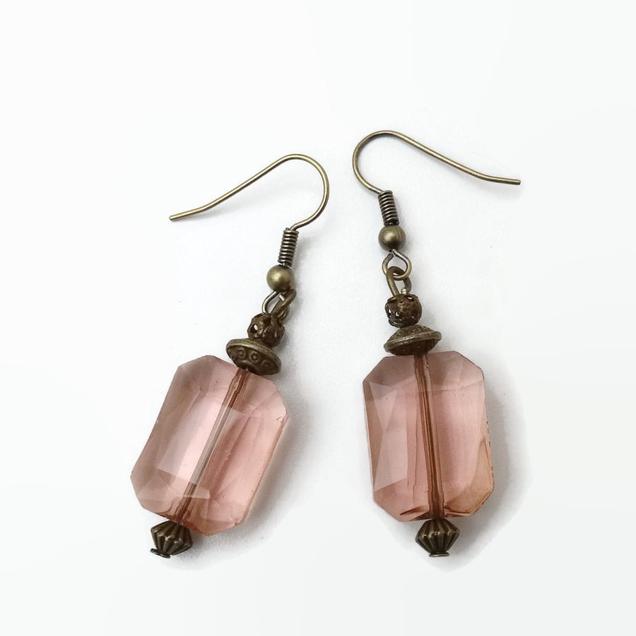 Dark Pink Dusk Earrings with Antique Bronze Hooks