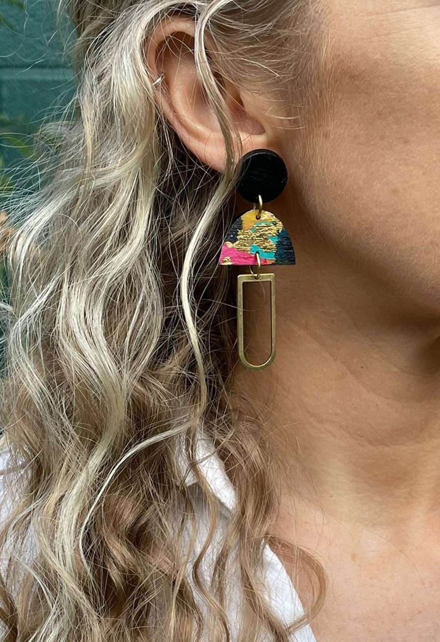 Sustainable, wood and brass statement earrings (The Salcombe earrings)