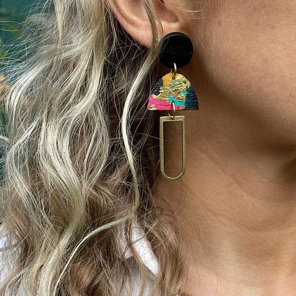 Sustainable, wood and brass statement earrings (The Salcombe earrings)