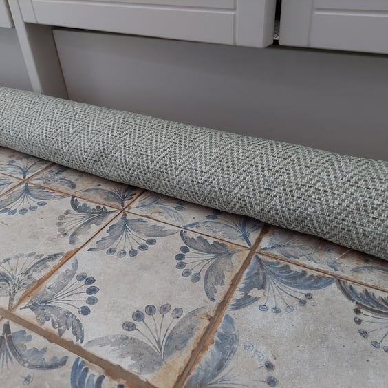Draught excluder sage green herringbone fabric weighted extra long