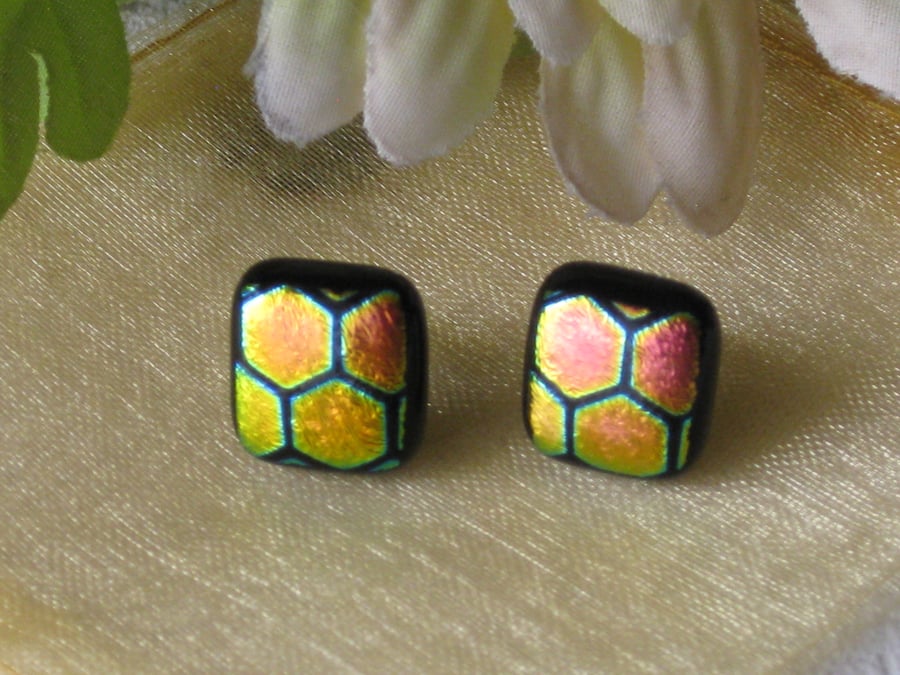 Fused dichroic glass stud earrings