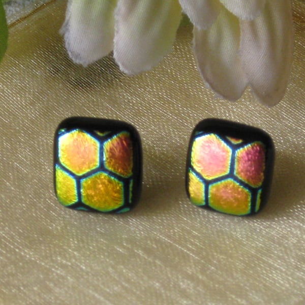 Fused dichroic glass stud earrings