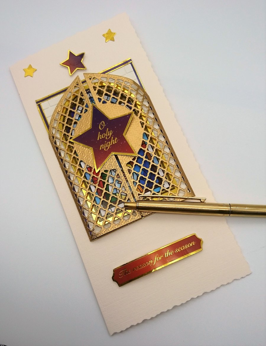 Interactive Christmas Card O Holy Night Stained Glass Window FREE POSTAGE U.K. 