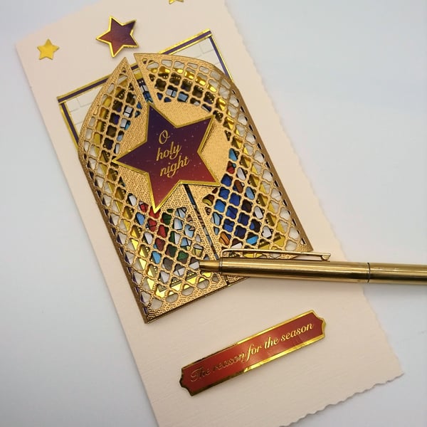 Interactive Christmas Card O Holy Night Stained Glass Window FREE POSTAGE U.K. 