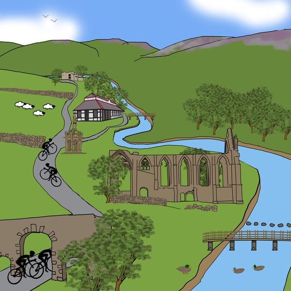 Tour de Yorkshire Bolton Abbey signed print