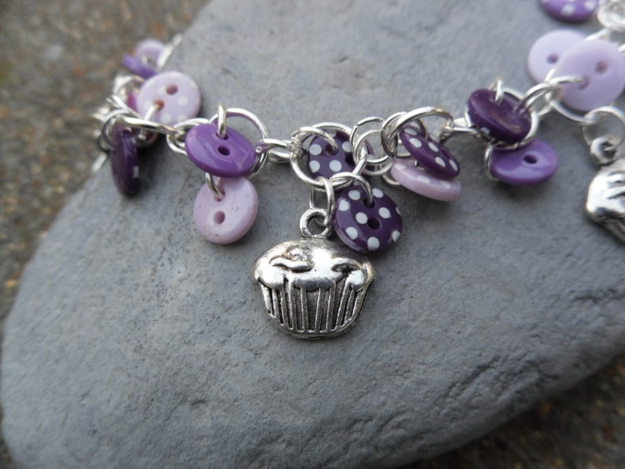 Purple Button Bracelet With Cupcakes