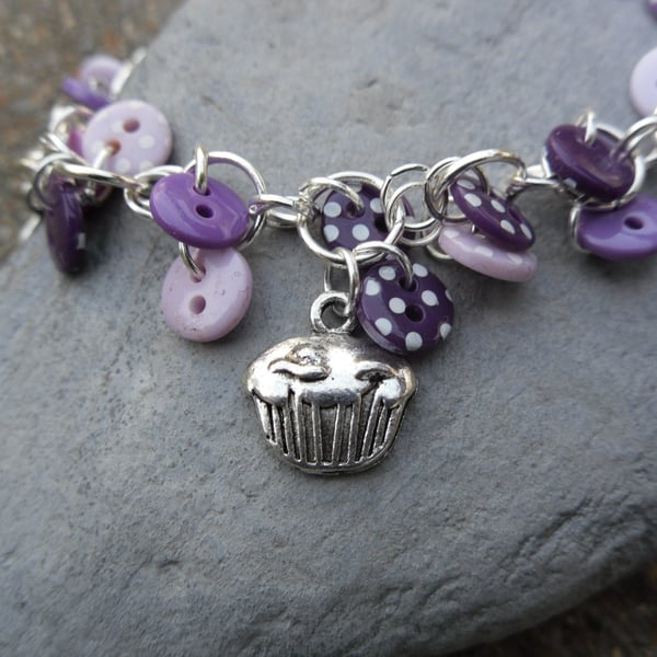 Purple Button Bracelet With Cupcakes