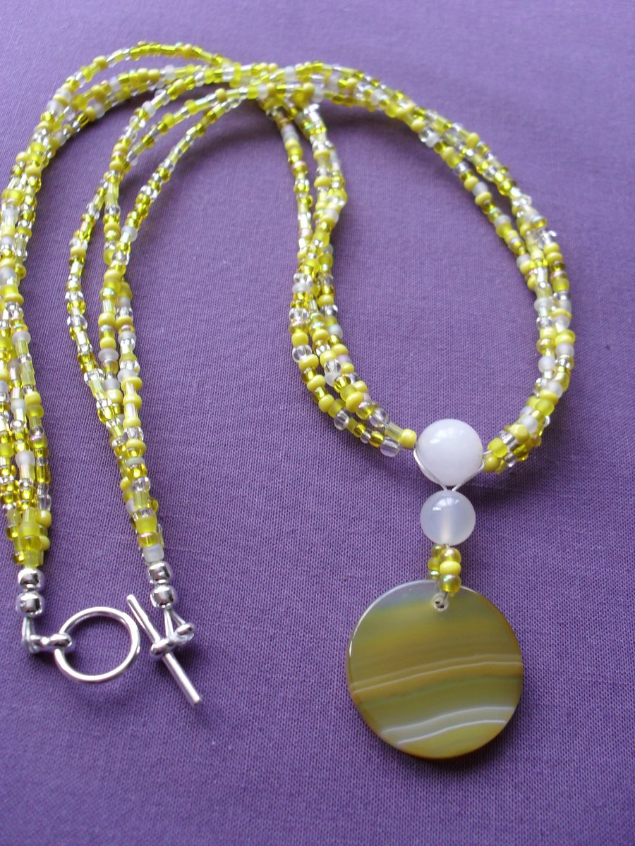 Yellow Agate and Seed Bead Necklace