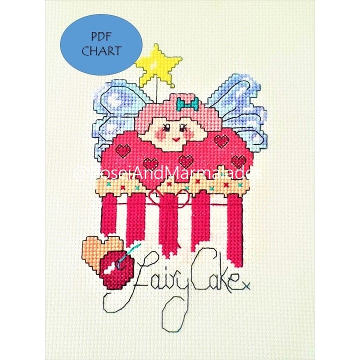 Fairy Cake Cross stitch digital Download PDF Pattern Chart