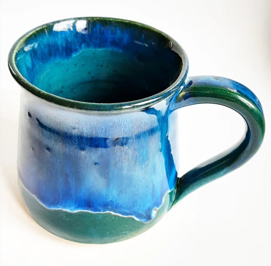 Blue Glazed Mug - Hand Thrown Stoneware Ceramic Mug 
