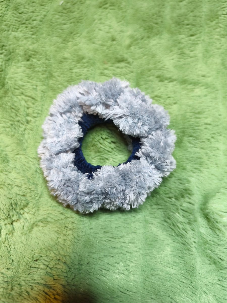Navy with Grey Fur Trim Extra Small Scrunchies Hair Ties