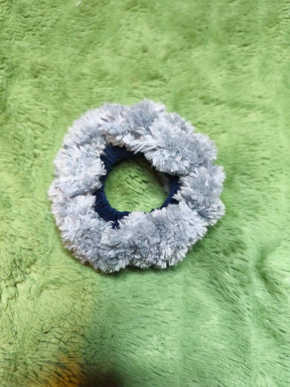 Navy with Grey Fur Trim Extra Small Scrunchies Hair Ties