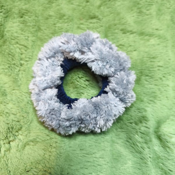 Navy with Grey Fur Trim Extra Small Scrunchies Hair Ties