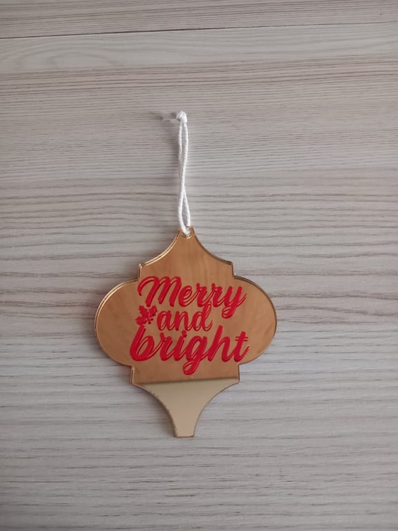 Gold Merry And Bright Arabesque Bauble Christmas Tree Decoration Ornament Unique