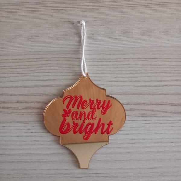 Gold Merry And Bright Arabesque Bauble Christmas Tree Decoration Ornament Unique