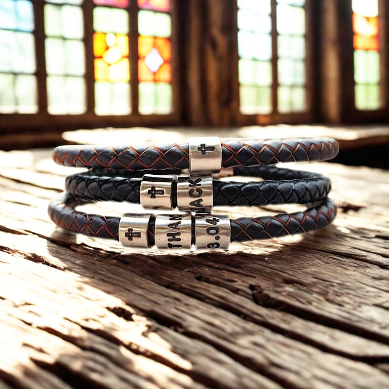 Christian Bracelet with hand stamped cross ring - Optional Personalisation 