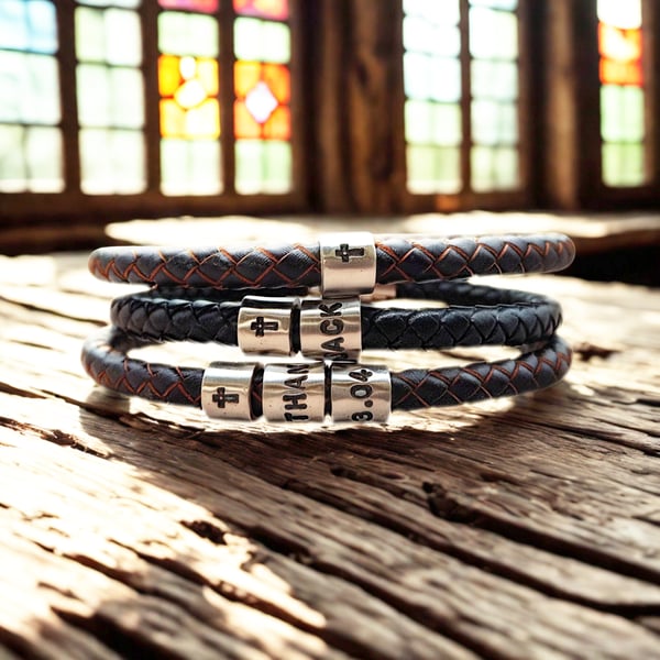 Christian Bracelet with hand stamped cross ring - Optional Personalisation 