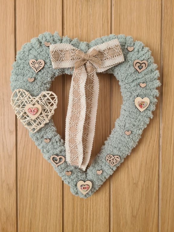 Heart Shaped Yarn Wrapped Wreath With Jute Bow