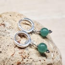 Green Aventurine huggie hoop earrings. Sterling silver