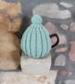 Small Tea Cosy for 2 Cup Tea Pot, Duck Egg Green, Hand Knitted, Wool Mix Yarn