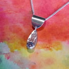 Stylised Leaf Droplet Silver Pendant with 5mm CZ, Sterling Silver Chain