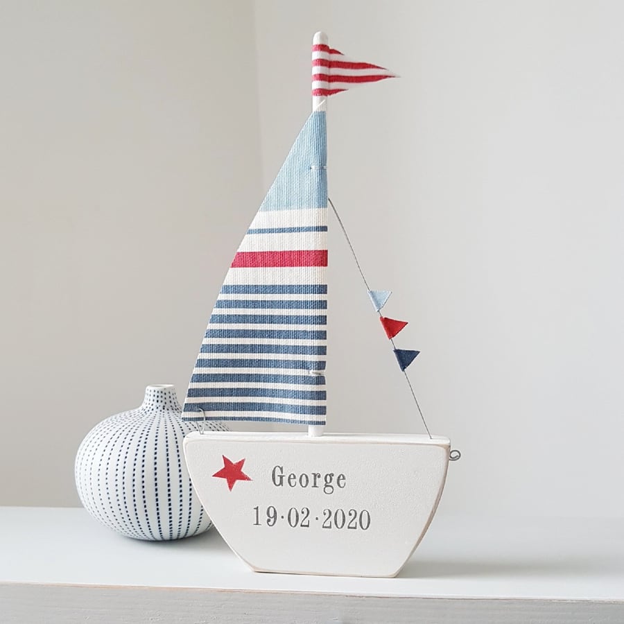 Personalised Sailing Boat for a Newborn - Nautical Nursey Decor